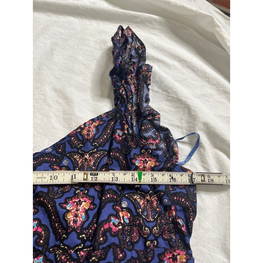 New Caroline Constas Women Navy Pansy Print Ruffle Tiered Smocked Maxi Dress L - Picture 11 of 13